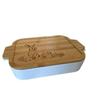 The Bakeshop Etched Bunny Oven To Table Baker 13x9 Easter Bakeware White NEW